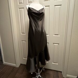 Satin Cowl Neck Slip Dress in greenish Brown